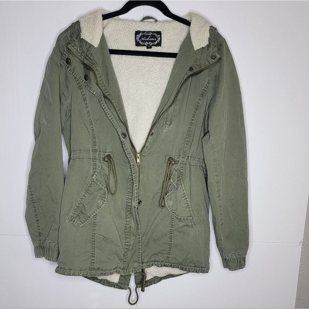 Ambiance Olive Green Sherpa Lined Utility Jacket Women’s Medium